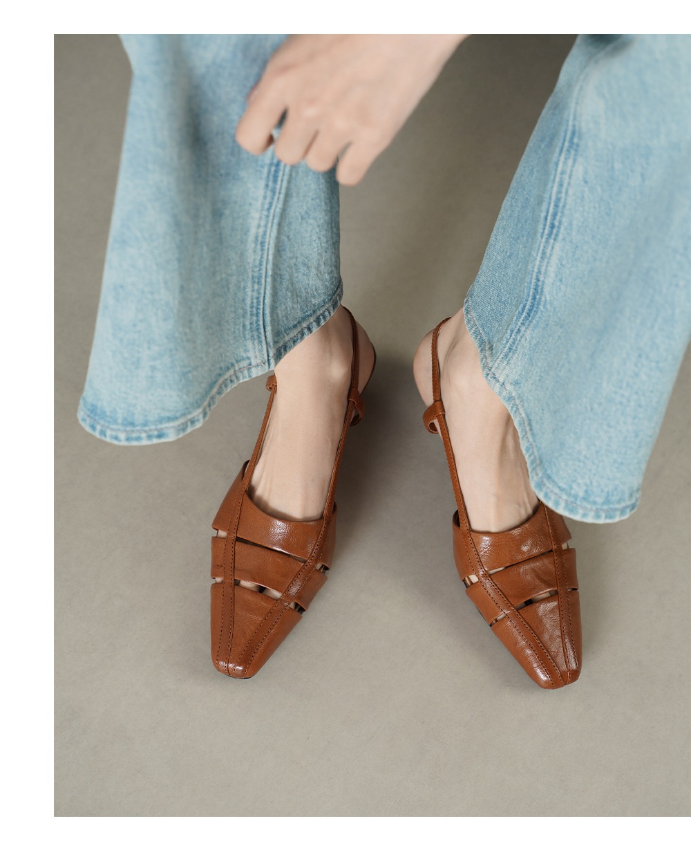 Sandal nữ da cừu gót thô quai ngang phong cách La Mã hở gót — đen chi tiết 6