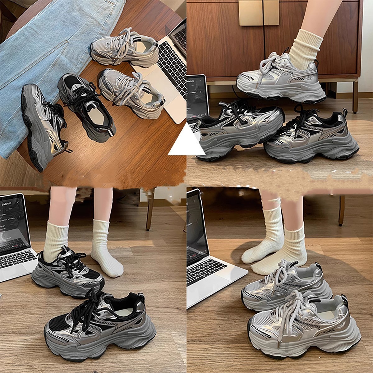 Papá zapatos de mujer zapatos negros de terciopelo 2026 nueva primavera y otoño versátil muffin grueso aumento de altura zapatos deportivos casuales