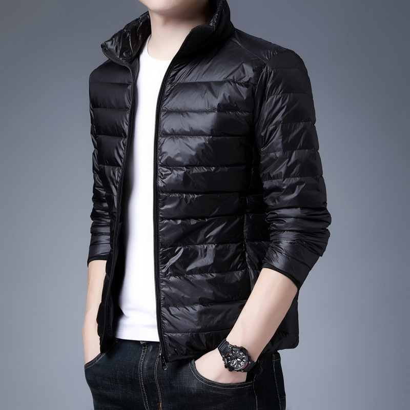 2025 New Lightweight down Jacket Men's Hooded Stand Collar Short Large Size Men's Jacket for Young and Middle-Aged People Lightweight and Thin