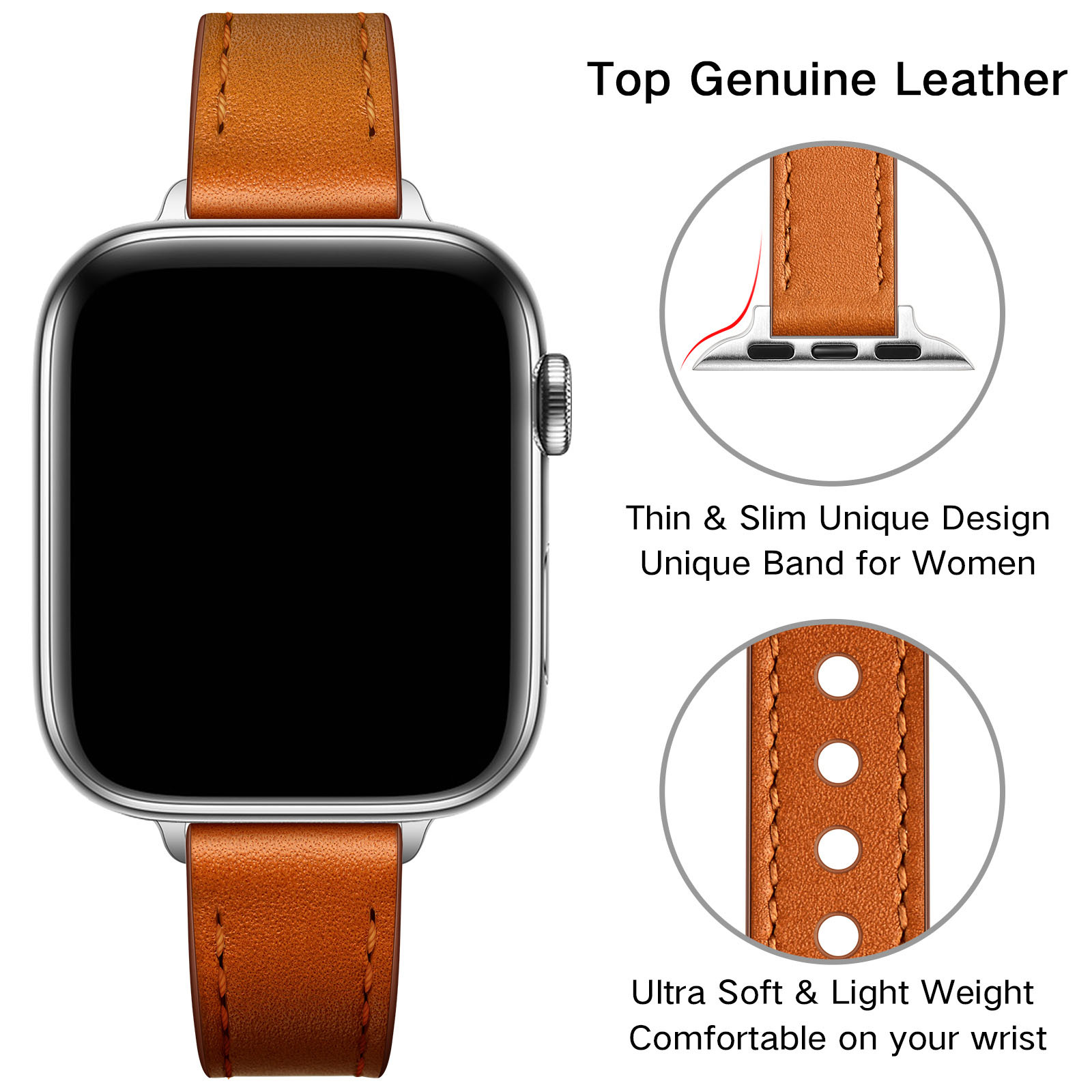 18g Weight Apple watch watchband Classification Genuine leather Material Solid Color Pattern Retro Style Retro Solid Color Apple Watch Watchband 19