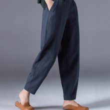 高端棉麻女裤夏季薄款苎麻裤子2025新款中老年妈妈九分哈伦萝卜裤