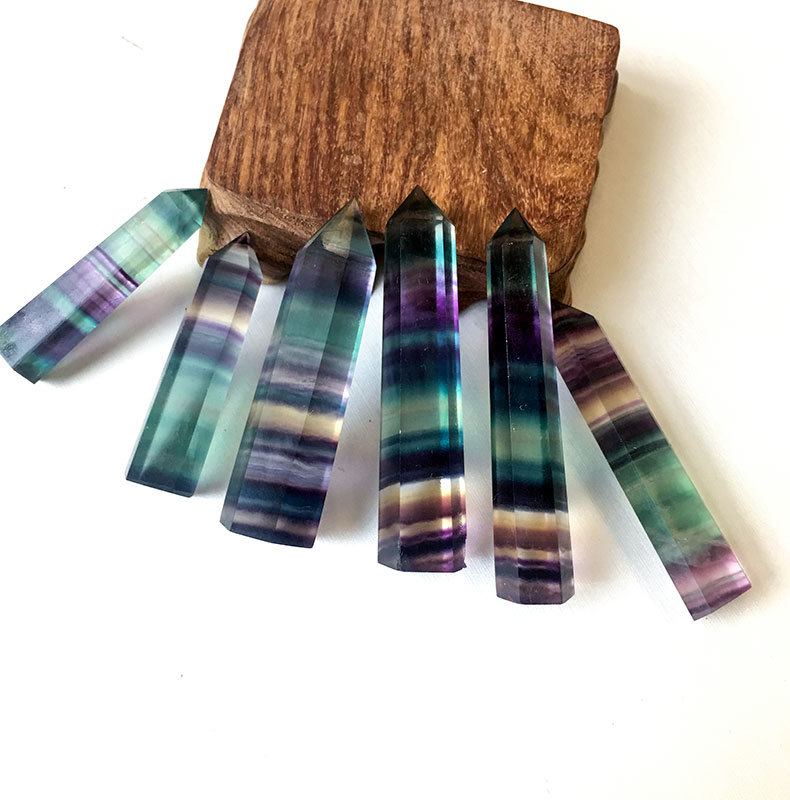 Natural Colorful Fluorite Single Pointed Hexagonal Column Polished Crystal Rough Stone display picture 2