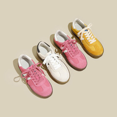 草莓熊~復古德訓鞋女2024新款春夏季百搭透氣薄款小白鞋休閒板鞋