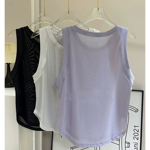 Sleeveless Yoga Sports Bra Top Breathable Quick-Dry Fitness Top Loose Mesh Splicing Thin Sweatshirt