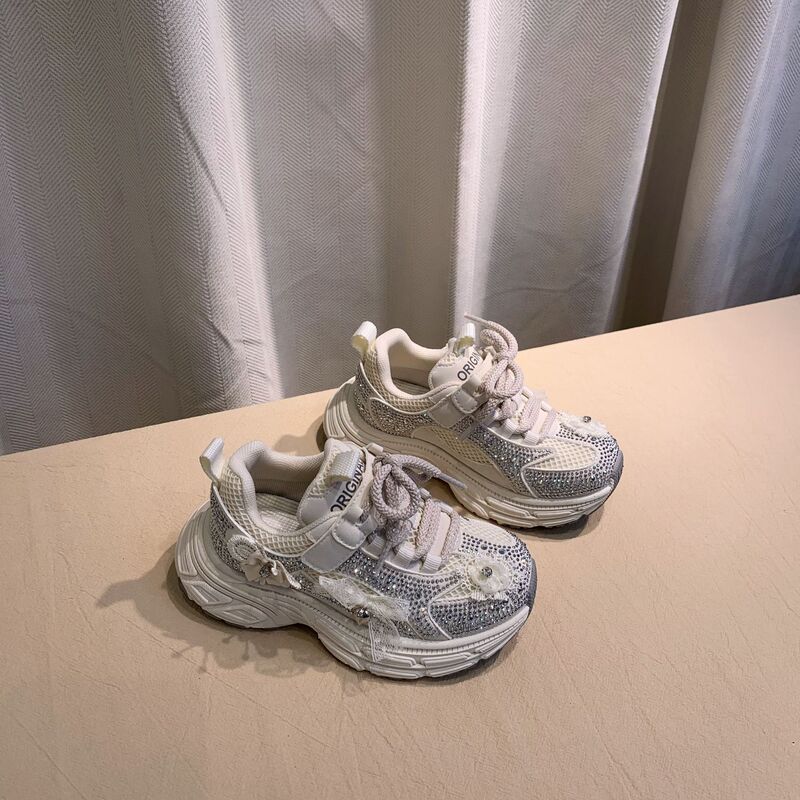 女童运动鞋2025秋季新款低帮花朵水晶休闲系女孩子时尚百搭老爹鞋|undefined