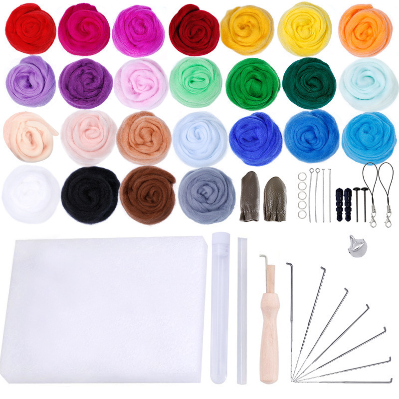 Wool Felt Poke Le 25 Color Color Wool Strip Needle Felt Wet Felt Handmade diy Material Bag Tool Set