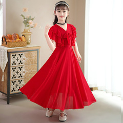Ladies' Summer Dress for Girls, Stylish New Design, Schoolgirls' Chiffon Skirt, Lightweight Children's Summer Long Dress