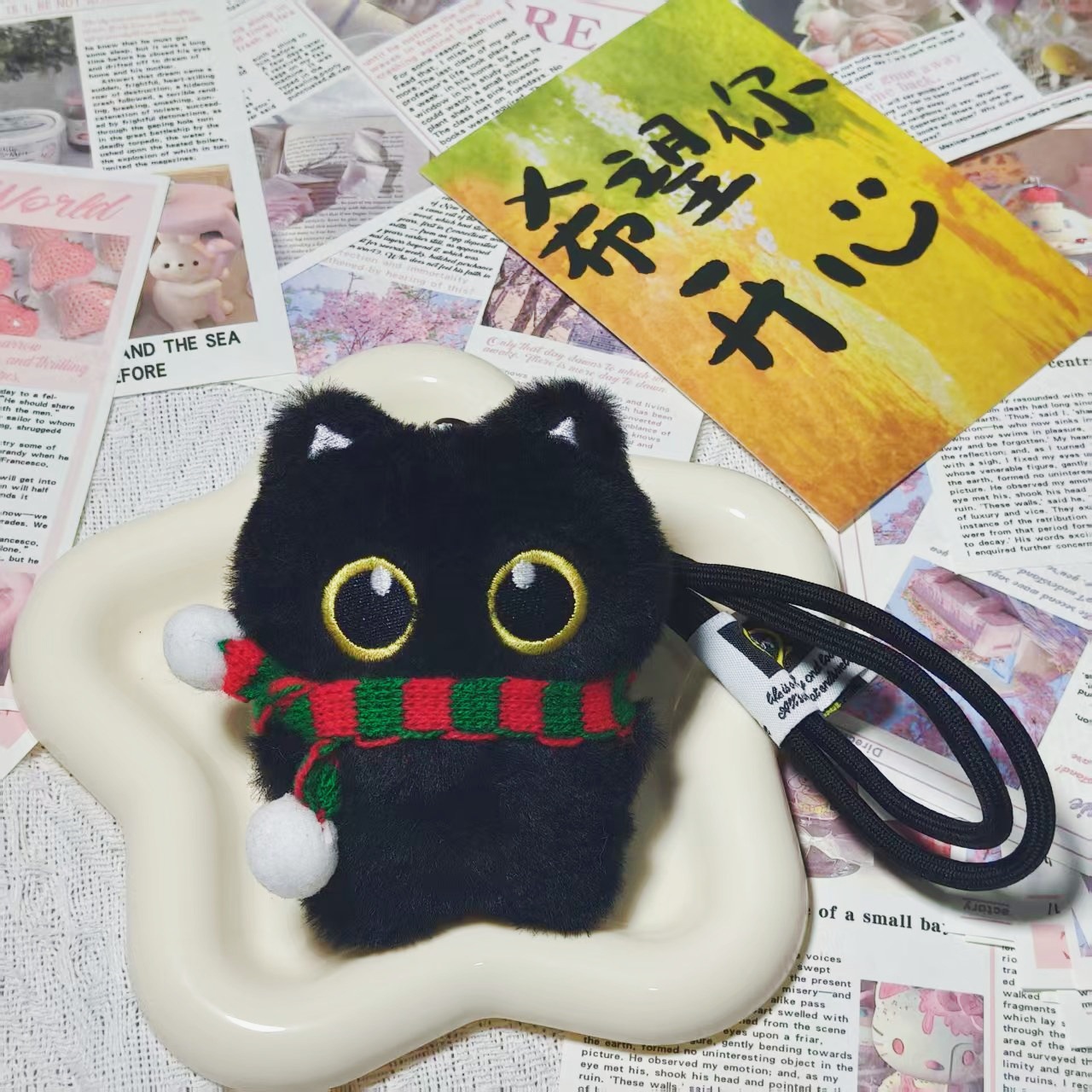 Super lindo pareja gatito peluche muñeca llavero lindo bolso de estudiantes pequeño colgante muñeca de viento para enviar a una amiga