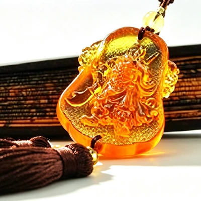 mirror pendant car jewelry Crystal, Car hanging - guan-gong-glaze-coffee-brown-tassel
