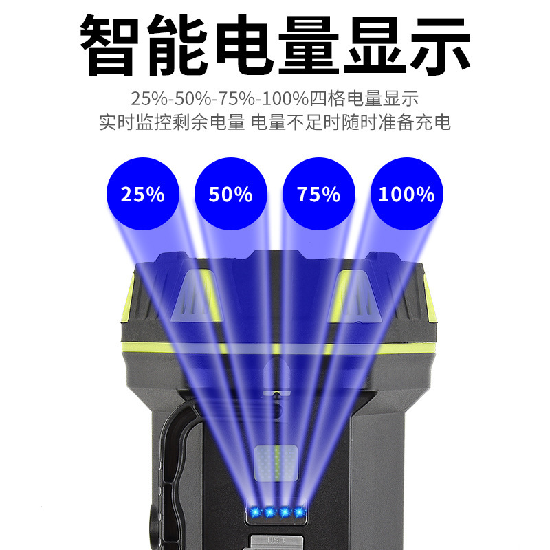 Nueva luz fuerte remoto reflector portátil recargable con salida USB luz lateral patrulla al aire libre camping lámpara portátil
