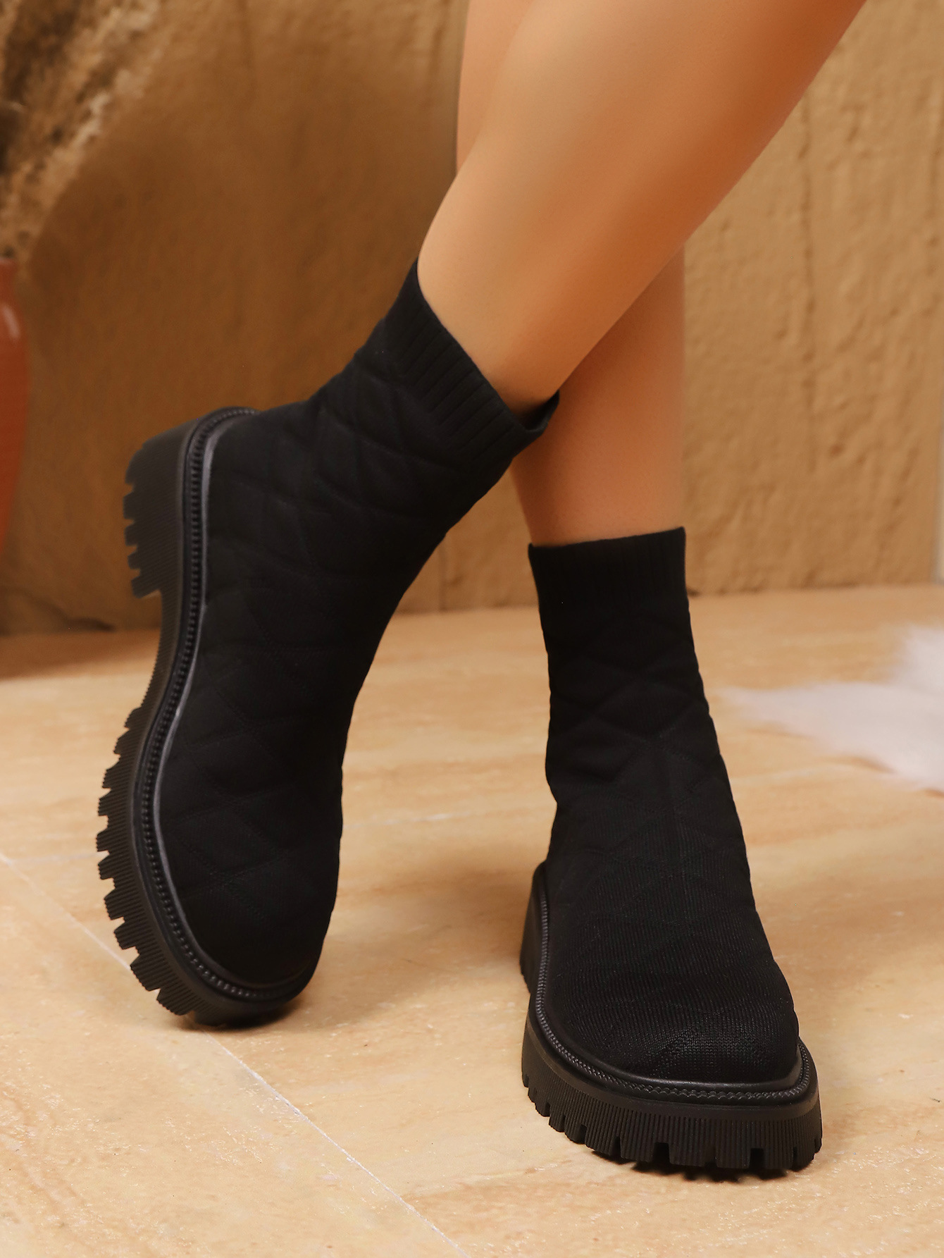 Quilted Mesh Sock Ankle Boots — detail view 7