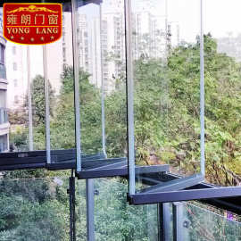 无框阳台窗双扇折叠玻璃窗外开铝合金窗开放式厨房隔断玻璃门窗定