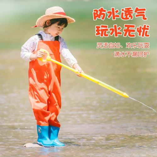 Ultra-light children's waders, wading suits, suspenders, waterproof pants, one-piece water shoes, catching fish and playing in the water, kindergarten, beach and sea