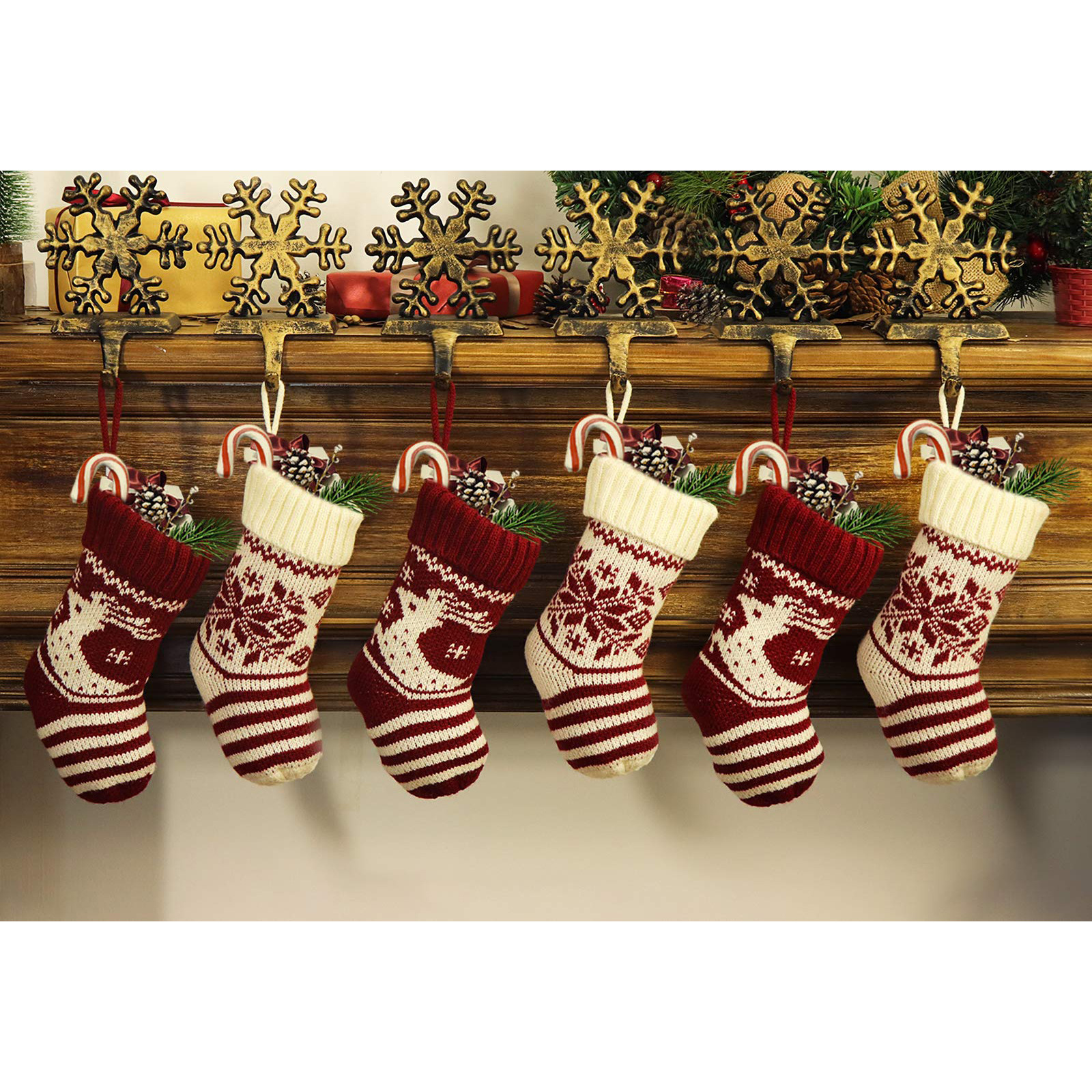 Nueva Navidad transfronteriza Nueva decoración navideña suministros familia Navidad colgando piezas copo de nieve ciervo patrón calcetines de punto