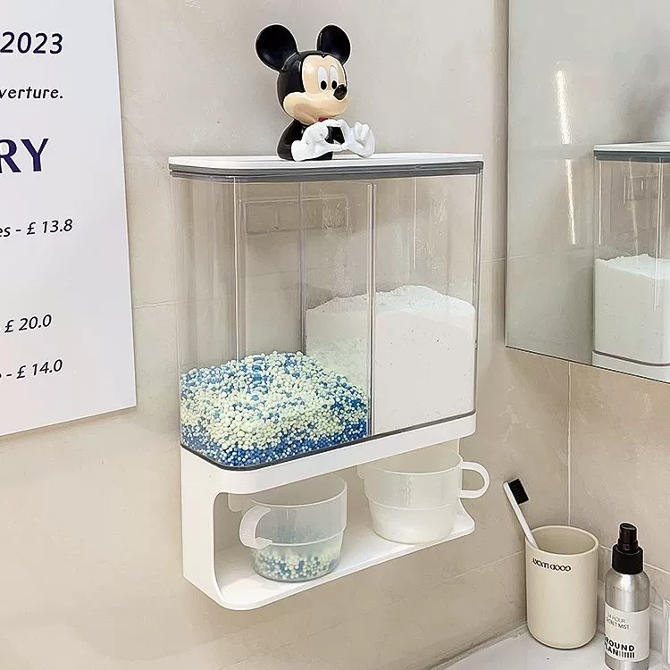 Laundry Storage Box, Dustproof Waterproof Wall-Mount Dispenser, 1–3 L Capacity, Dual Compartment