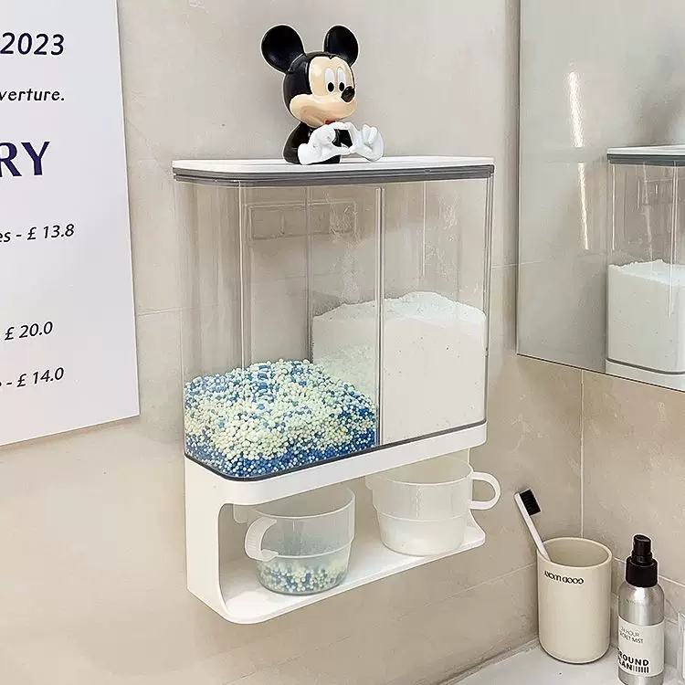 Laundry Storage Box, Dustproof Waterproof Wall-Mount Dispenser, 1–3 L Capacity, Dual Compartment