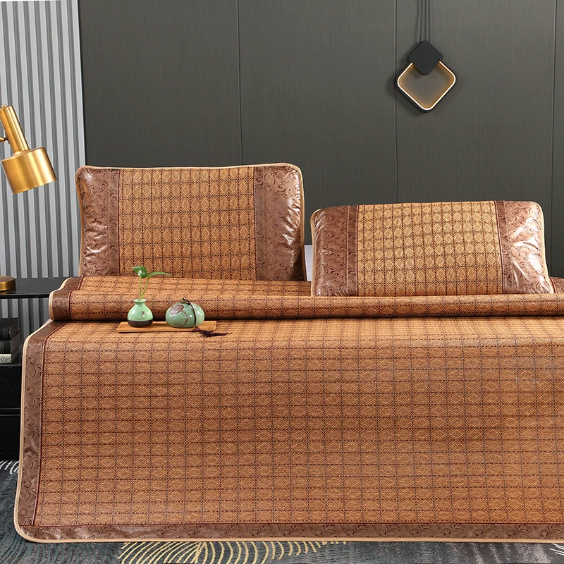 Охлаждающий коврик, плетеный коврик из ротанга, двойной соломенный коврик, летний домашний коврик из ледяного шелка, комплект из трех предметов, одиночный коврик для общежития, плетение из ротанга