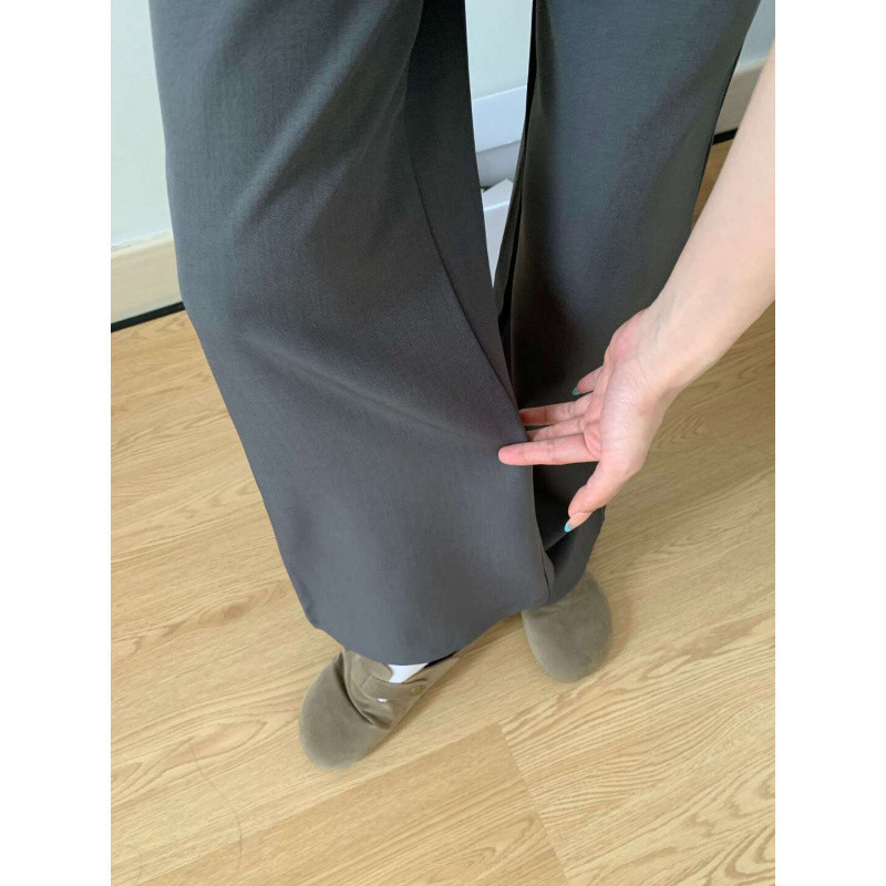 气质感假两件拼接围裙式高腰阔腿休闲裤女春季新款直筒拖地长裤子|undefined
