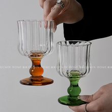 趣皿 小众复古水晶杯高脚玻璃杯高级感牛奶杯威士忌红酒杯水杯子