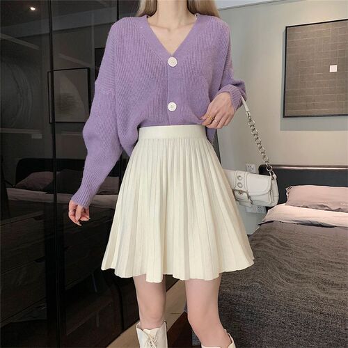 Hot Girl Pleated Skirt Short Skirt Women's Autumn New High Waist A-Line Skirt Black Skirt Western Style Knitted Skirt