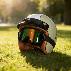 Motorcycle 3/4 Retro Helmet for Men and Women, Electric Vehicle Helmet, All-Season Riding Safety Helmet with Goggles