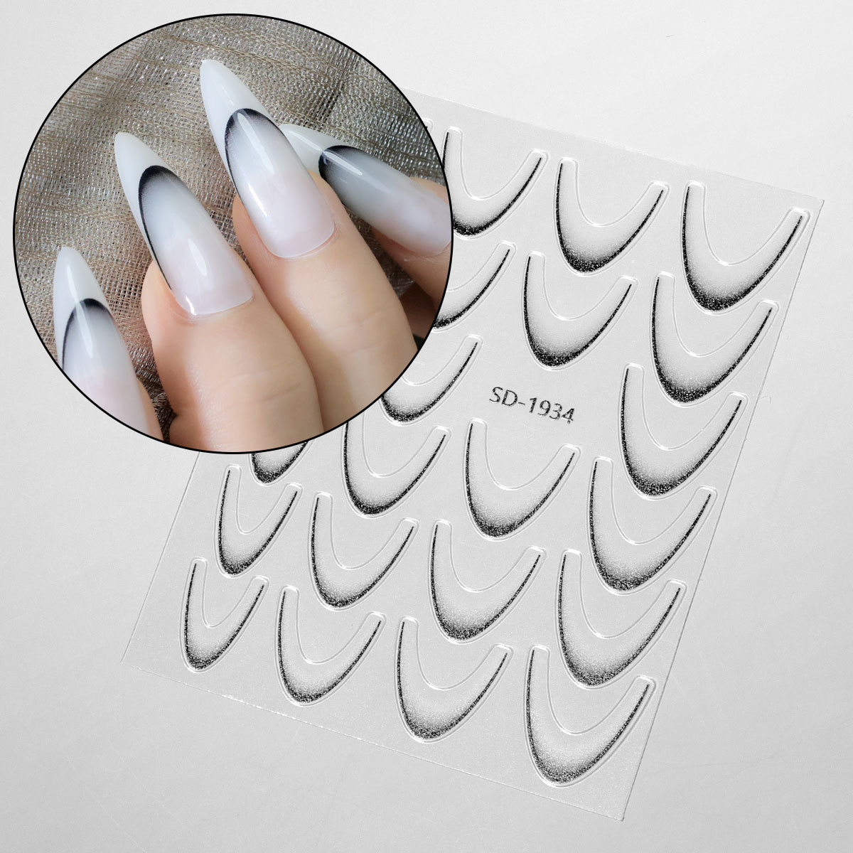 Etiqueta engomada de uñas francesa degradada de estilo explosivo transfronterizo Etiqueta engomada de accesorios de uñas de bricolaje Etiqueta engomada adhesiva INS Etiqueta engomada de uñas en stock