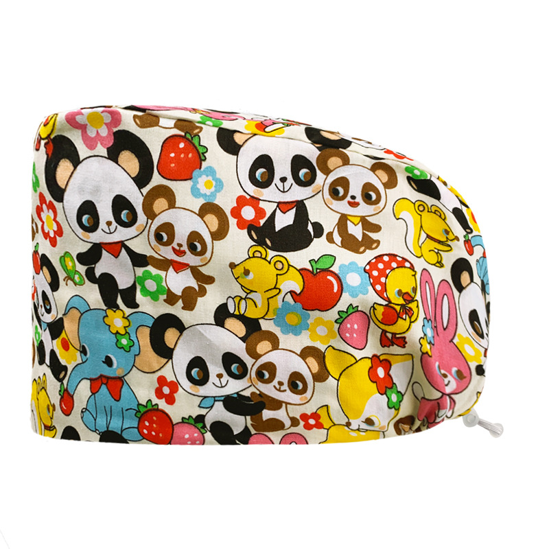 Gorro redondo de algodón puro para hombre y mujer, gorro bonito con estampado de UCI quirúrgico y hebilla, gorro de trabajo ajustable para médico y Hospital, gorro de enfermera