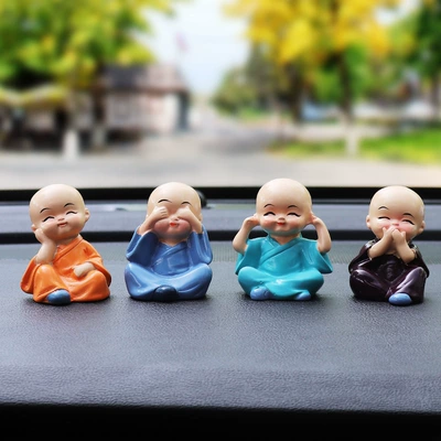 Shake your head car ornaments car creative online popular four little monks cute car interior decoration supplies for men and women (Car ornaments) - four-no-monk-send-double-sided-tape