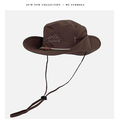 日系潮牌抽繩漁夫帽子男女秋季透氣戶外露營登山釣魚帽西部牛仔帽