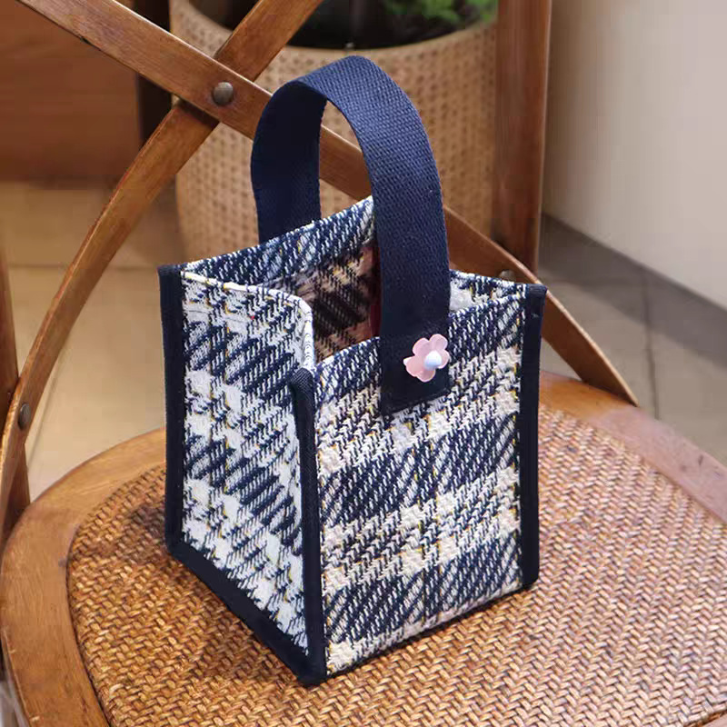 韩国格子防水帆布包迷你手提袋礼物袋子时尚收纳包购物袋女包手拎