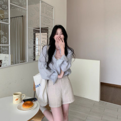 2025年夏の新しい韓国デザインの高品質でクールな女性用長袖シャツ+スカートカジュアルスーツのリアルショット