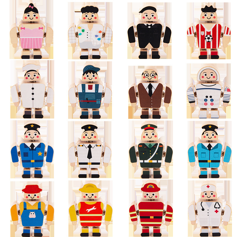 Madera DIY bloqueo tridimensional dibujos animados muñecas de dibujos animados profesionales modelado de construcción de bloques de ensamblaje juguetes de educación infantil