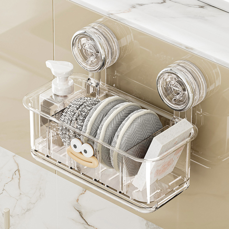 Suction Cup Kitchen Drain Rack Wall Hanging Punch-Free Household Sink Faucet Storage Rack Dish Washing and Wipe Storage Rack