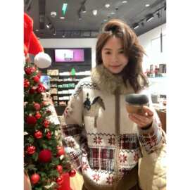 费尔岛连帽毛领毛衣外套女秋冬保暖外穿针织开衫慵懒风复古上衣