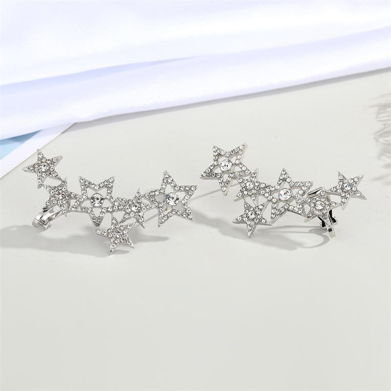 Boucles D&#39;oreilles Longues Étoile À Cinq Branches En Strass Creux Rétro display picture 4