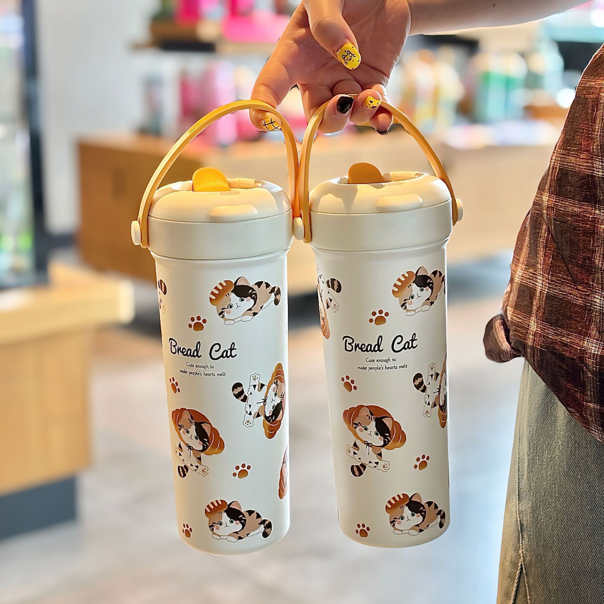 Cute serie de gatos tazas de diseño de tazas de café para chicas 316 tazas de paja portátiles de acero inoxidable