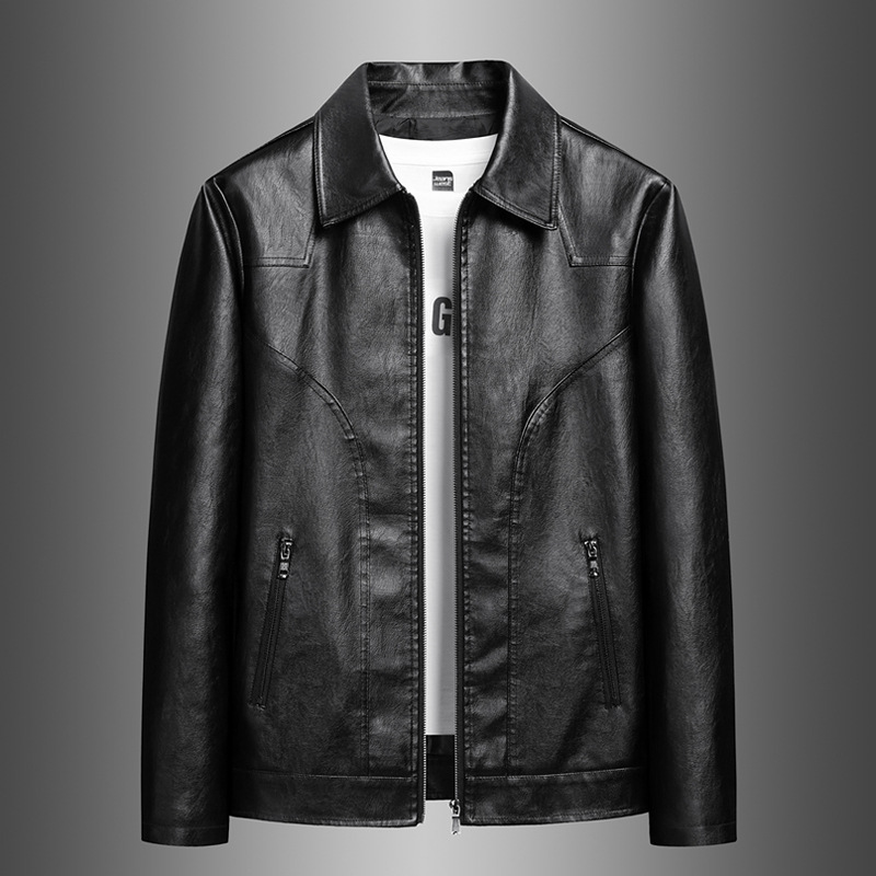 40-140kg Plus Size Casual Leather Jacket for Men, Autumn and Winter, Fleece Lined, Thickened, Versatile, Windproof, Warm Coat, Trendy