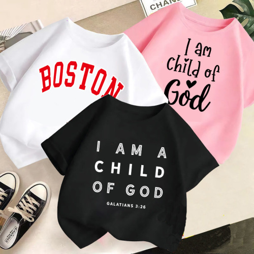 Children's and Teenagers' Cross-Border Cotton Short Sleeve T-Shirts Trendy New Summer Children's Half-Sleeve Top for Young Kids and Middle Kids Cartoon T-Shirt