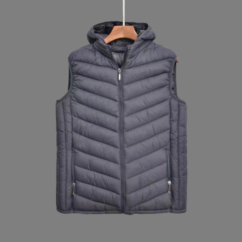 Chaleco de moda masculino de otoño y invierno chaqueta de algodón ligera con chaleco encapuchado de hombro grueso chaleco de algodón calentador clip