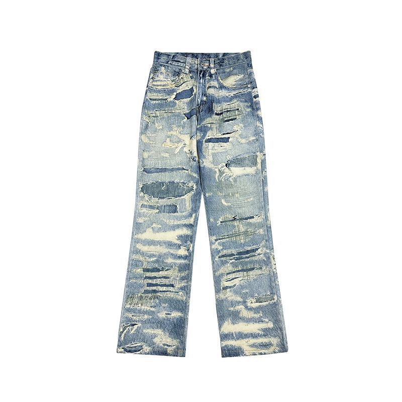 in stock high rare ~ 2025 autumn new real shot American street tide personality hole loose Denim trousers in stock high rare ~ 2025 autumn new real shot American street tide personality hole loose Denim trousers