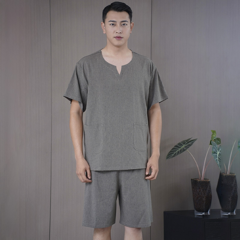 부드러운 리넨 핀스트라이프 밀리터리 그린 남성용