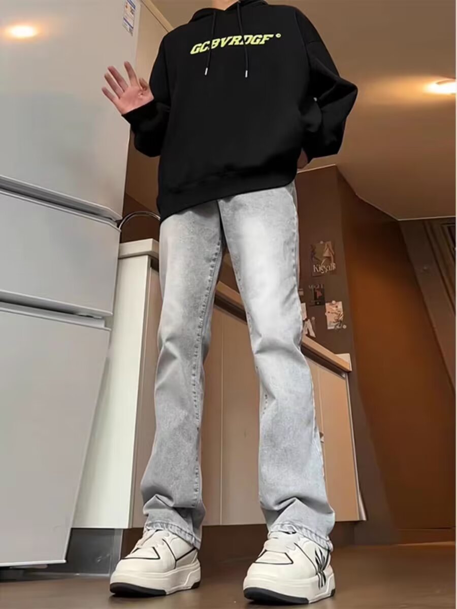 Smoke Gray Jeans Men's Vibe Style Design High Street Spring & Fall Slim American High Street Retro Floor-Length Pants Trendy