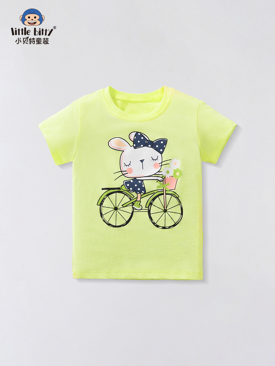 2025 New Summer Kidsren's Pure Cotton Cartoon Short-Sleeved T-Shirt Girls Casual Cute Small and Medium-Sized Kidsren's Tops