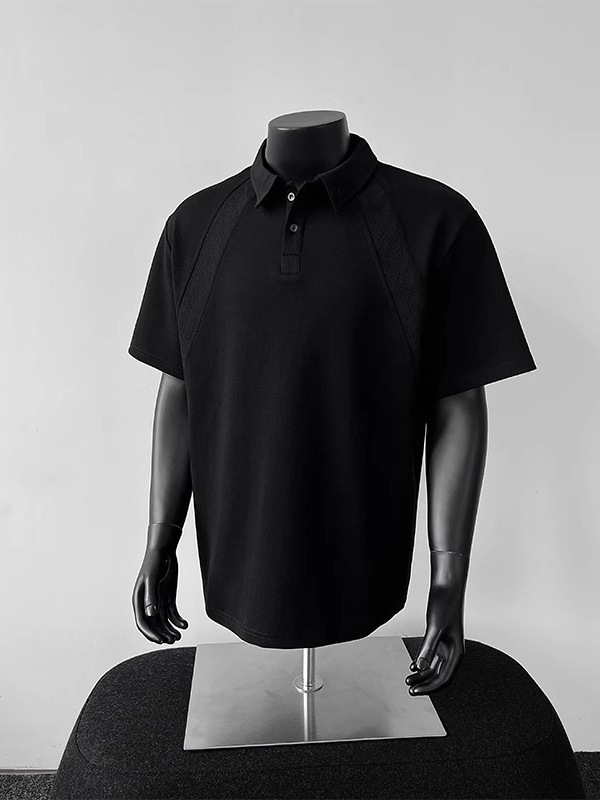 Camisa tipo polo de manga corta de hombro recto americano Camisa pesada de verano para hombre Camiseta de solapa Manga raglán cleanfit media manga