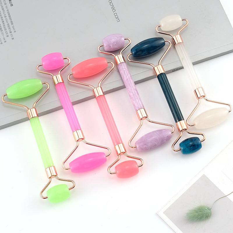 Manual facial massage roller double head natural resin massage stick straight rod beauty roller stick 6 color factory wholesale