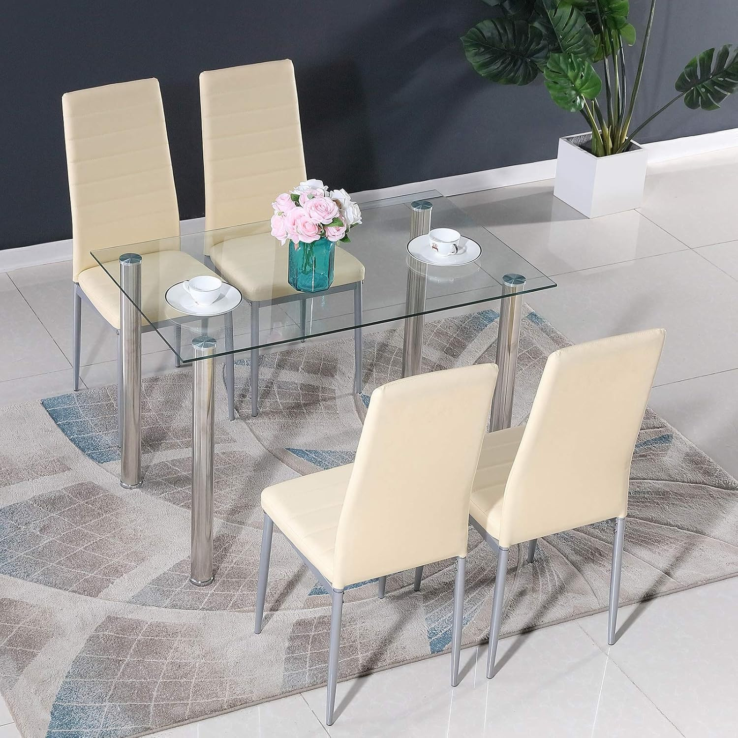 Mesa de comedor de explosión transfronteriza moderna y simple mesa de comedor de vidrio temperado rectangular mesa de comedor de vidrio image 5