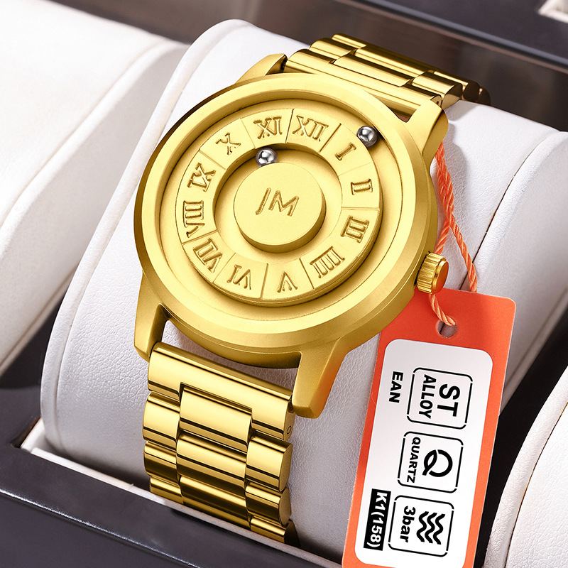 JM磁力悬浮男士手表防水创意手表休闲石英表罗马数字钢珠男表混批