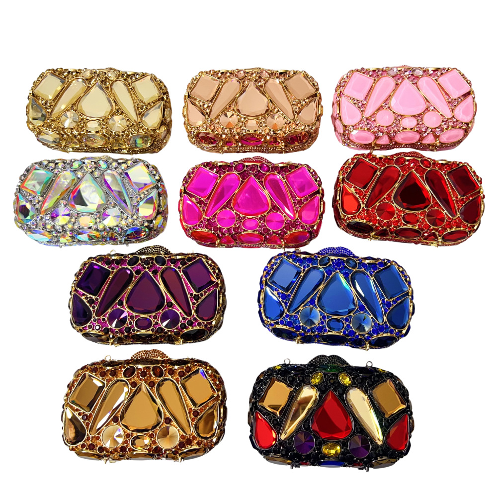 Túi clutch nữ đính đá dạ hội cầm tay kim cương thủy tinh — Màu vàng, Bạc AB, Màu sâm panh, Màu đỏ chi tiết 7
