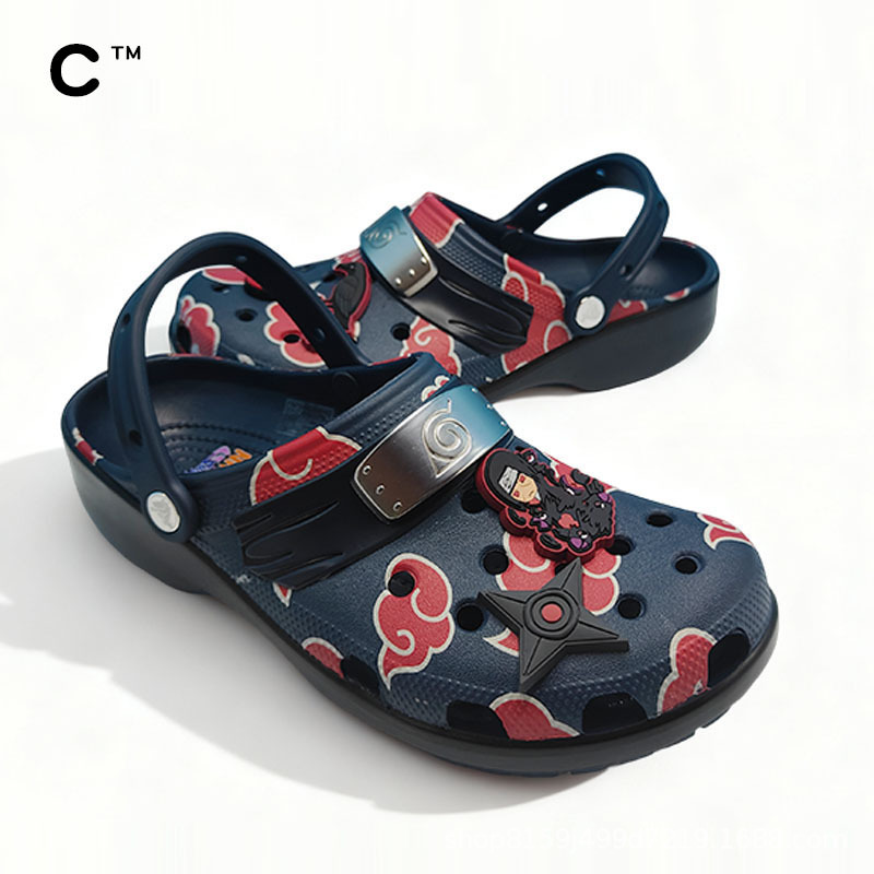Cross Uchiha Itachi Croc Shoes Naruto Co-Branded Cartoon Plaid Wear-Resistant Casual Trendy Sandals