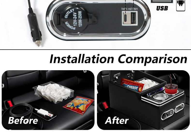Universal Rear Seat Car Modification Armrest Box Storage Charging Atmosphere Light No-Drill Accessory Holder